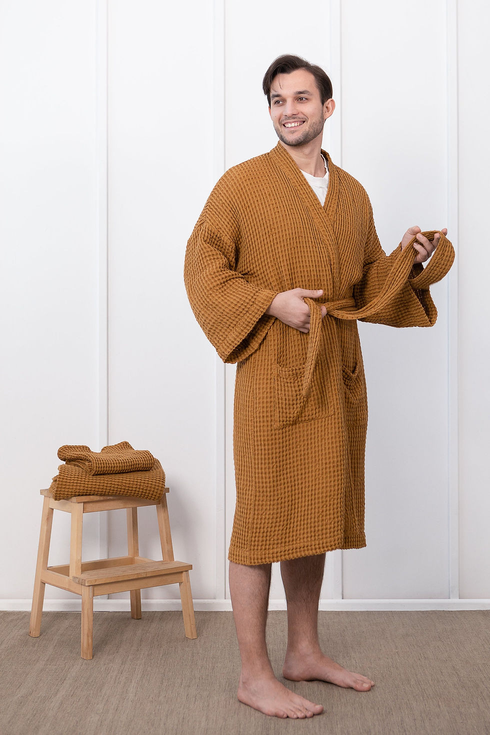Miniatura: Amber linen waffle robe