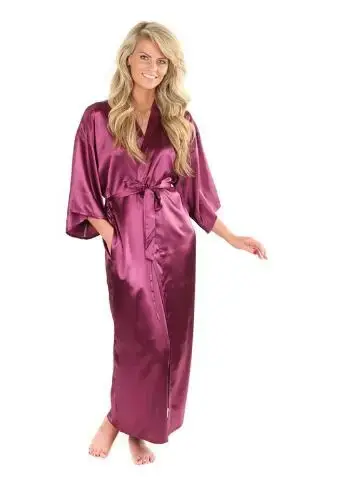 Miniatura: Women Silk Satin Long Wedding Bride Bridesmaid Robe Kimono Robe Feminino