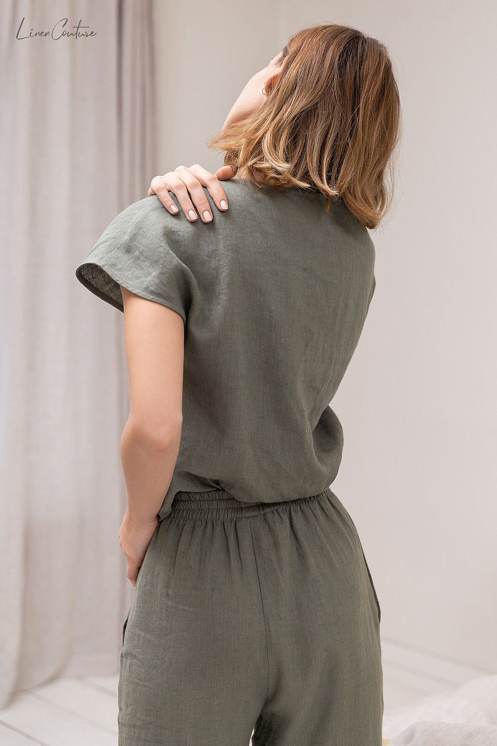 Miniatura: Safari green linen / Natural Linen Pajama set / Linen loungewear /