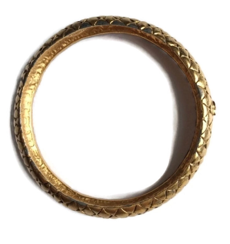 Thumbnail: Chanel CC Gold Tone Snakeskin Bangle