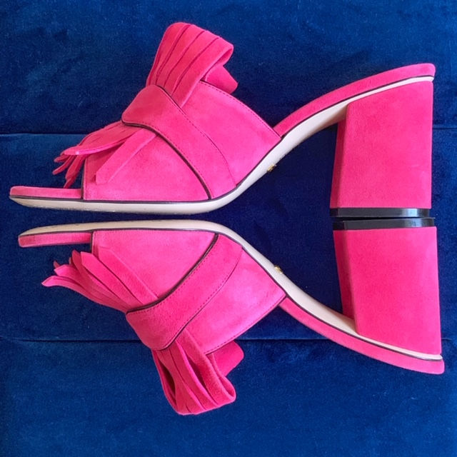 Thumbnail: Gucci Marmont GG Suede Kiltie Slide Heel 39/9