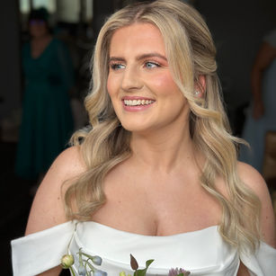 Blonde bride wearing natural, radiant bridal makeup