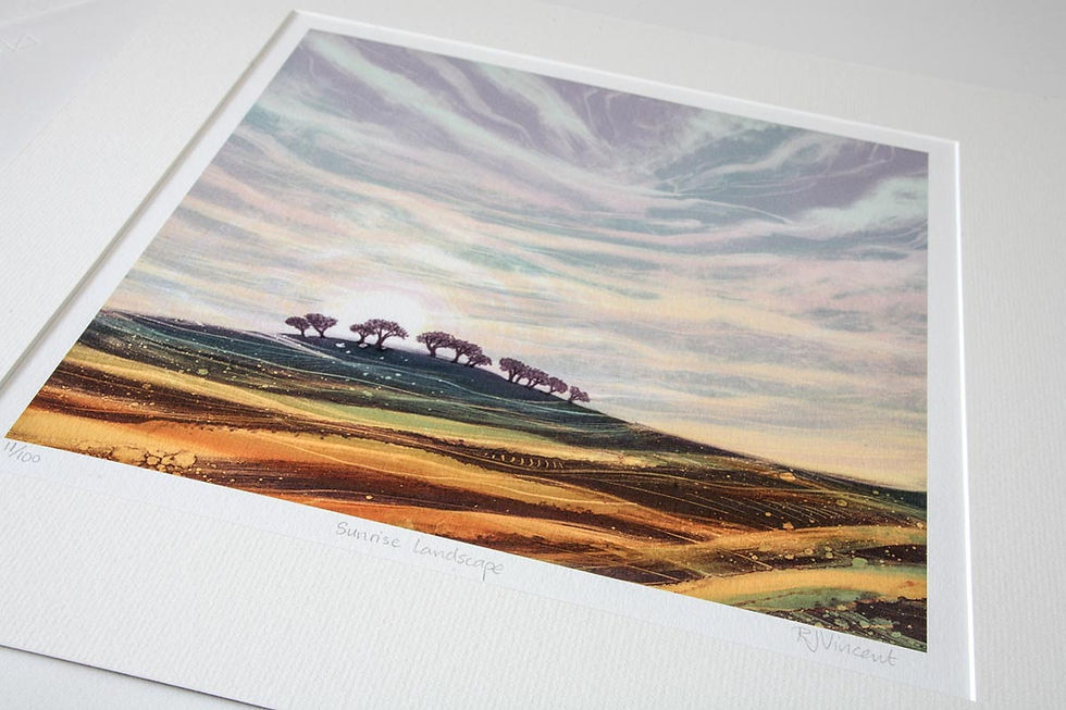 Thumbnail: Sunrise Landscape by UK northumberland artist Rebecca Vincent painting north east trees dawn sunset