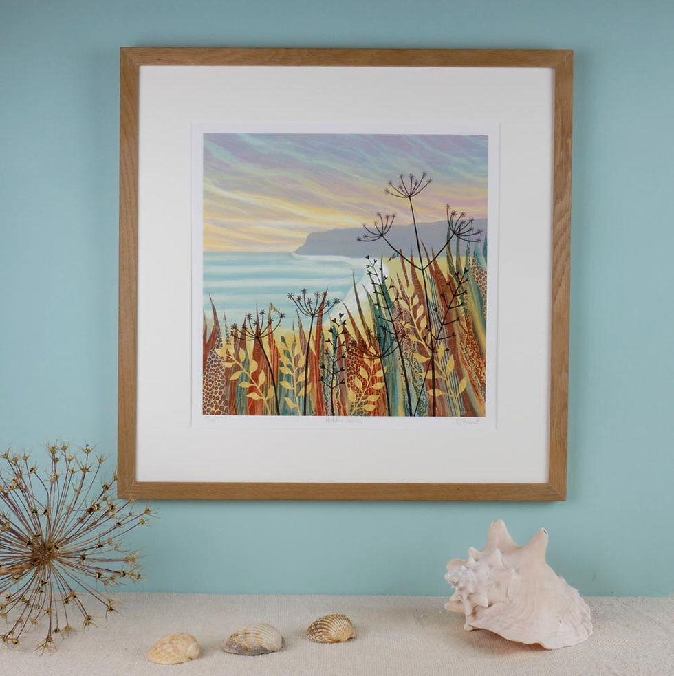 Thumbnail: Hidden Sands by UK printmaker Rebecca Vincent sea sand seedheads coast