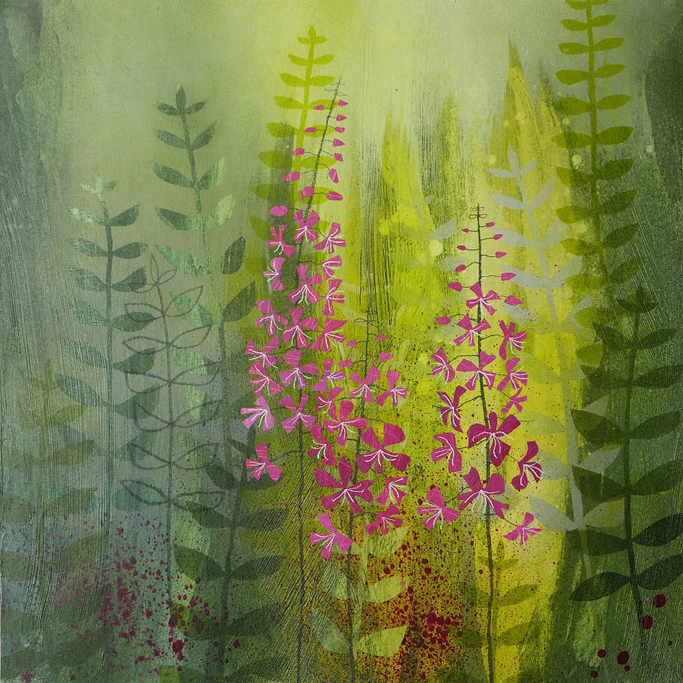 rebecca vincent artist flower art paintings green colours grass wild flower