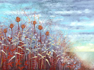 Contemporary botanical paintings by Northumberland artist Rebecca Vincent grasses and seedheads at the coast