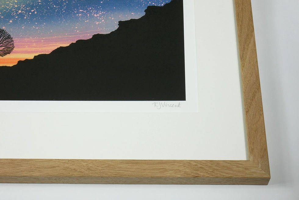 Thumbnail: Sycamore Gap night sky dark skies Northumberland star gazing Robin Hood tree art print Rebecca Vincentblue black