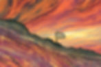 Lone tree firey sunset landscape art print purple orange black Rebecca Vincent Northumberland artist