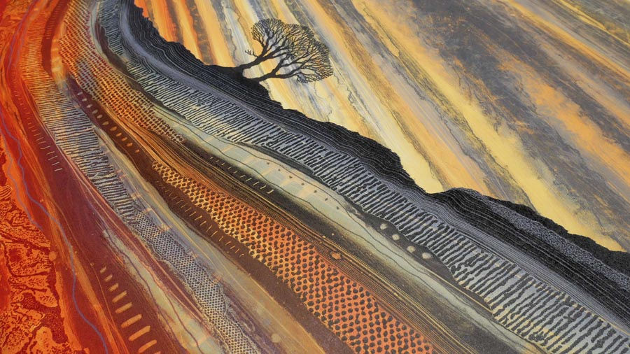 Rebecca Vincent Landcape art painting two trees rocky edge yorkshire
