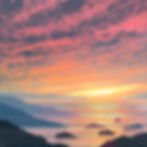 Rebecca Vincent Tranquility greetings cards sunset sky over sea coast rocks Scotland