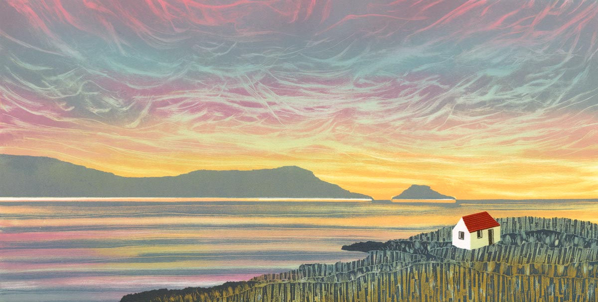 Crofter's Dawn original monotype mounted