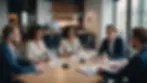 Eye-level view of a diverse group of professionals discussing in a modern workspace
