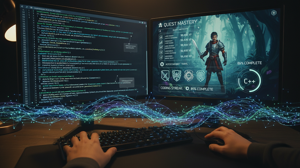 Close-up view of a computer screen showing game code and graphics side by side