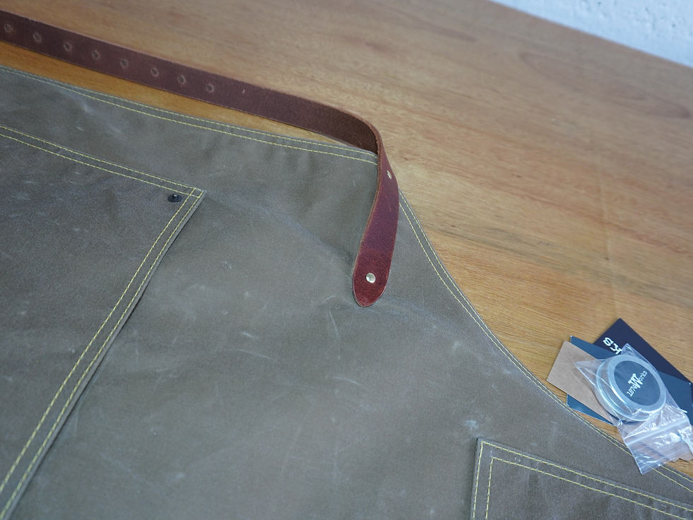 Thumbnail: Waxed Cotton and Leather Full Apron in Beige, Sand and Brown