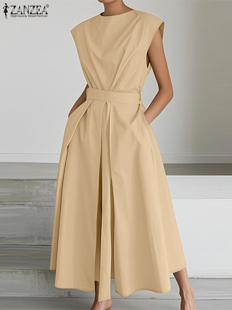 Thumbnail: Women's Elegant Maxi Shirt Dress – Collared Short Sleeve Design
