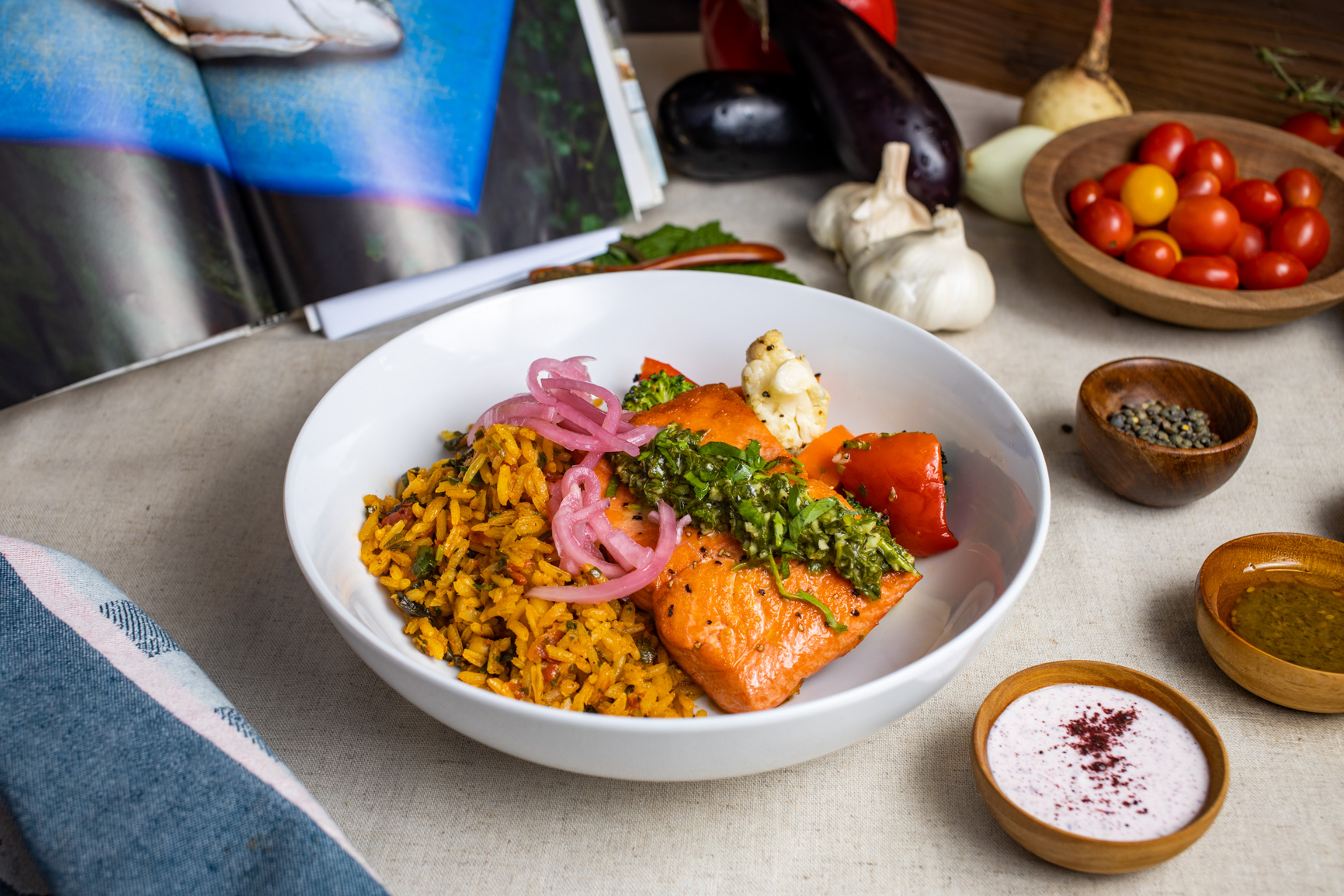 Mediterranean Salmon Rice Bowl