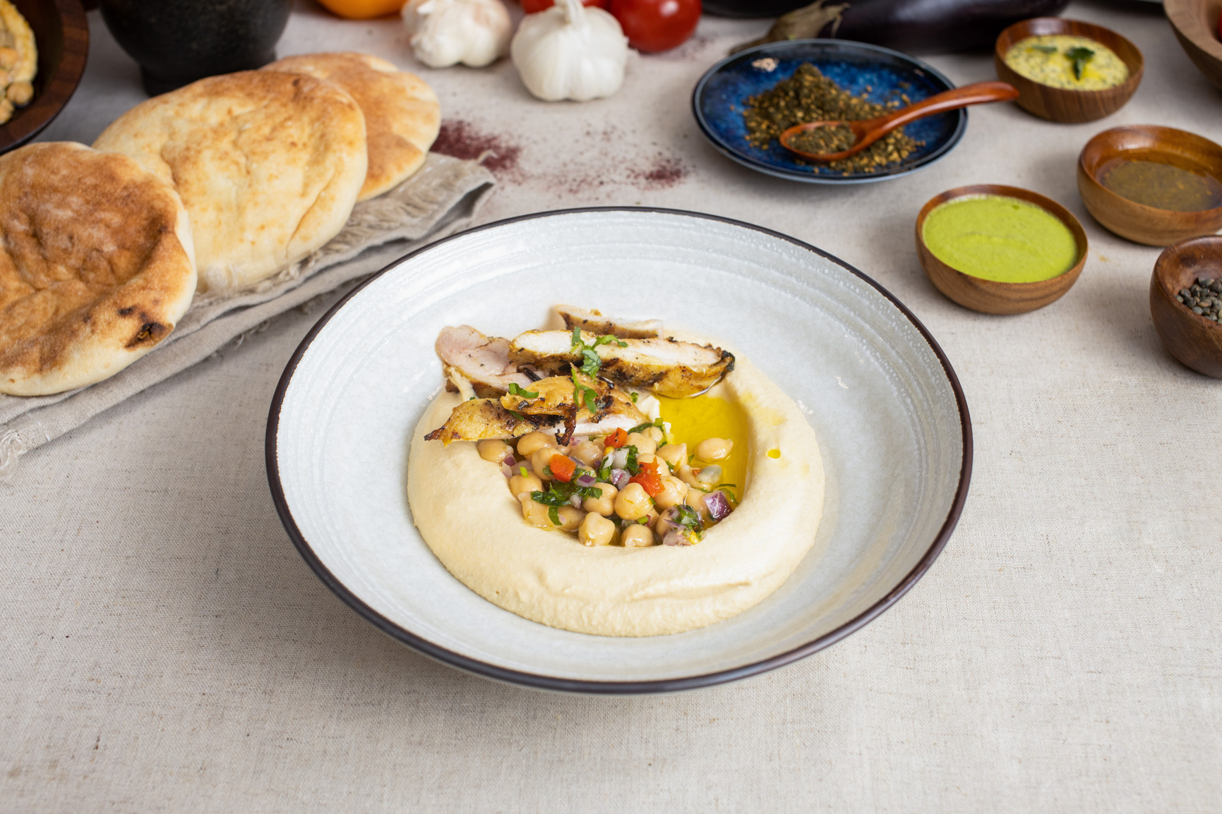 Hummus with Grilled Marinated Chicken