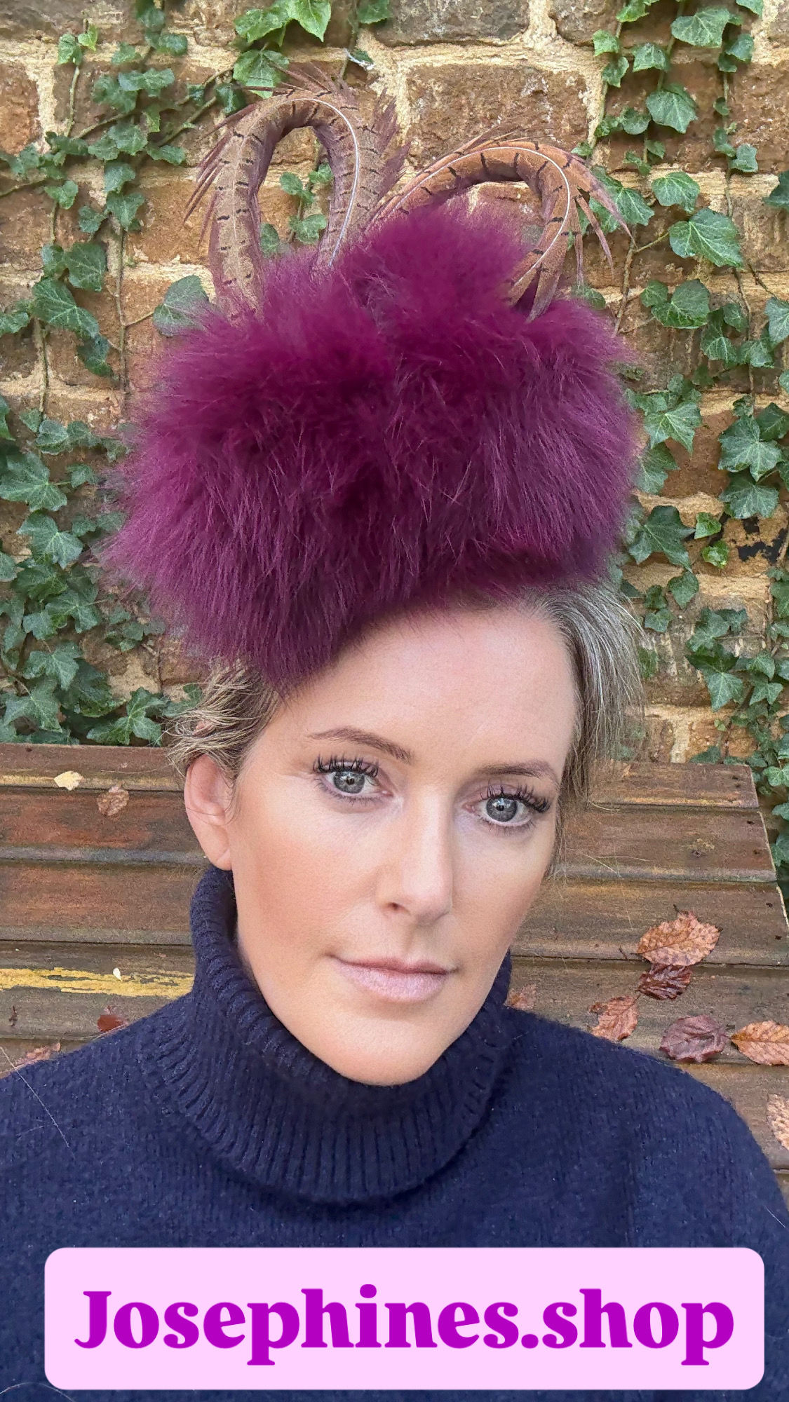 Plum fur & feathers headpiece 