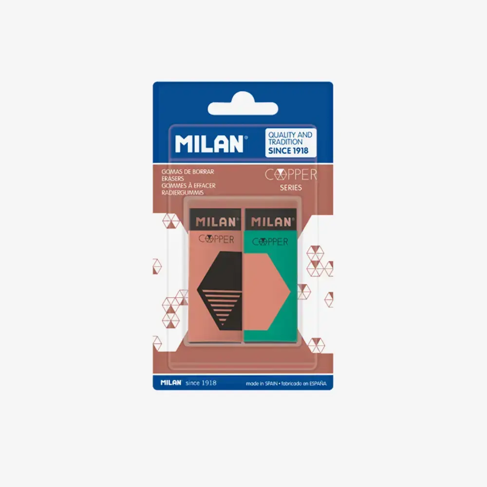 Blister 2 gommes nata® 320 noir, série Copper