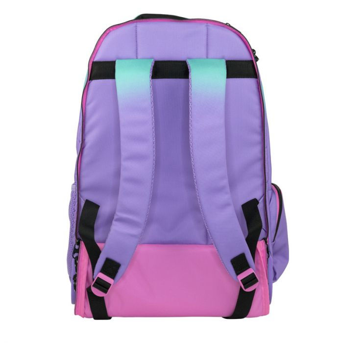 Thumbnail: Sac à dos à roulettes 6 zips (25 l) Sunset, lilas-turquoise