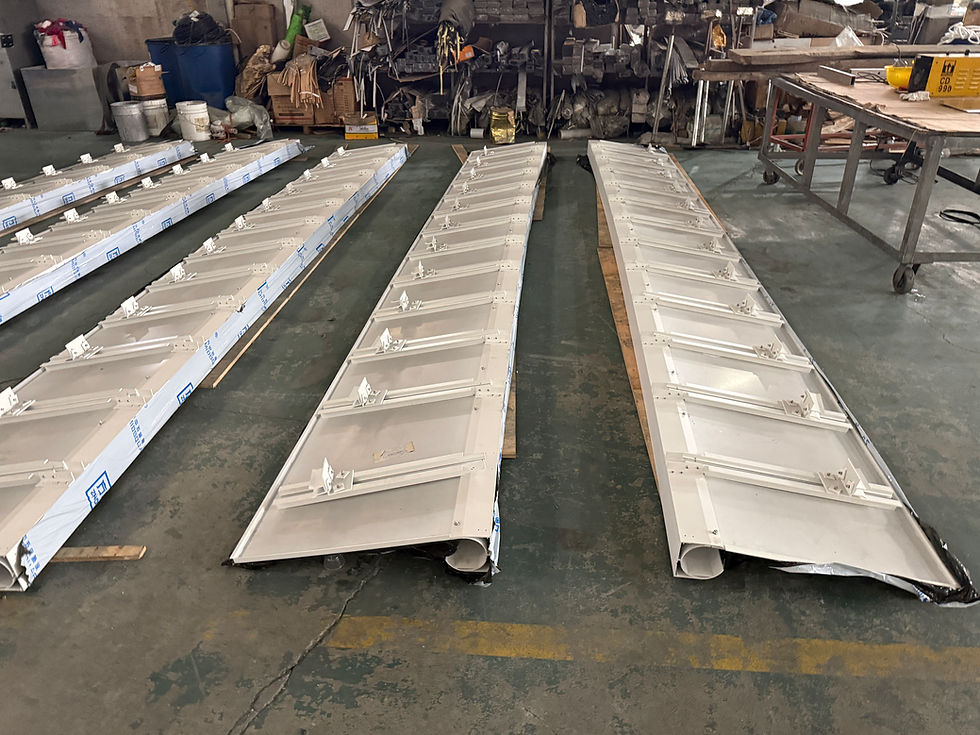 Four completed Como Residences balcony cladding sections at production facility in China