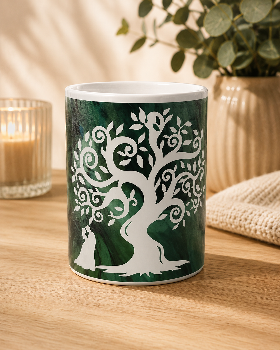 Tasse mit individuellem Datum und romantischem Lebensbaum als persönliches Geschenk