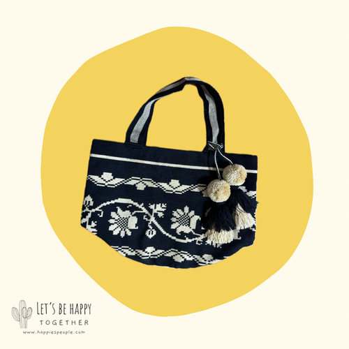 ◎軽めシリーズ◎ワユー族手作りバッグ ブラックフラワー XXL