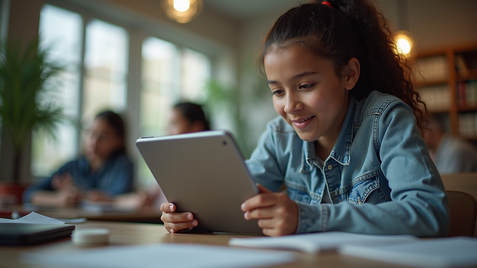 Eye-level view of a student using a tablet for online learning
