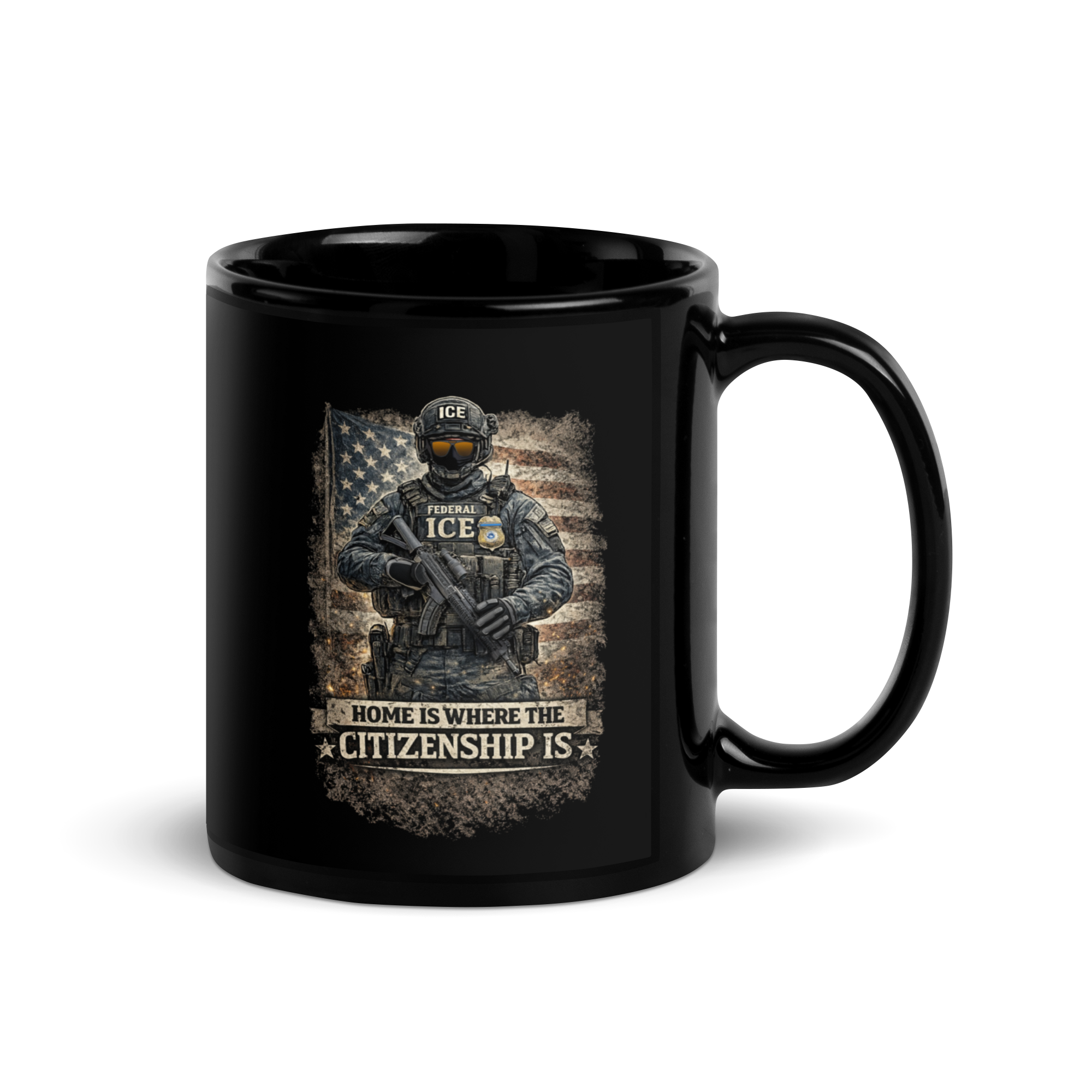 Home Is Where The Citizenship Is Black Glossy Mug