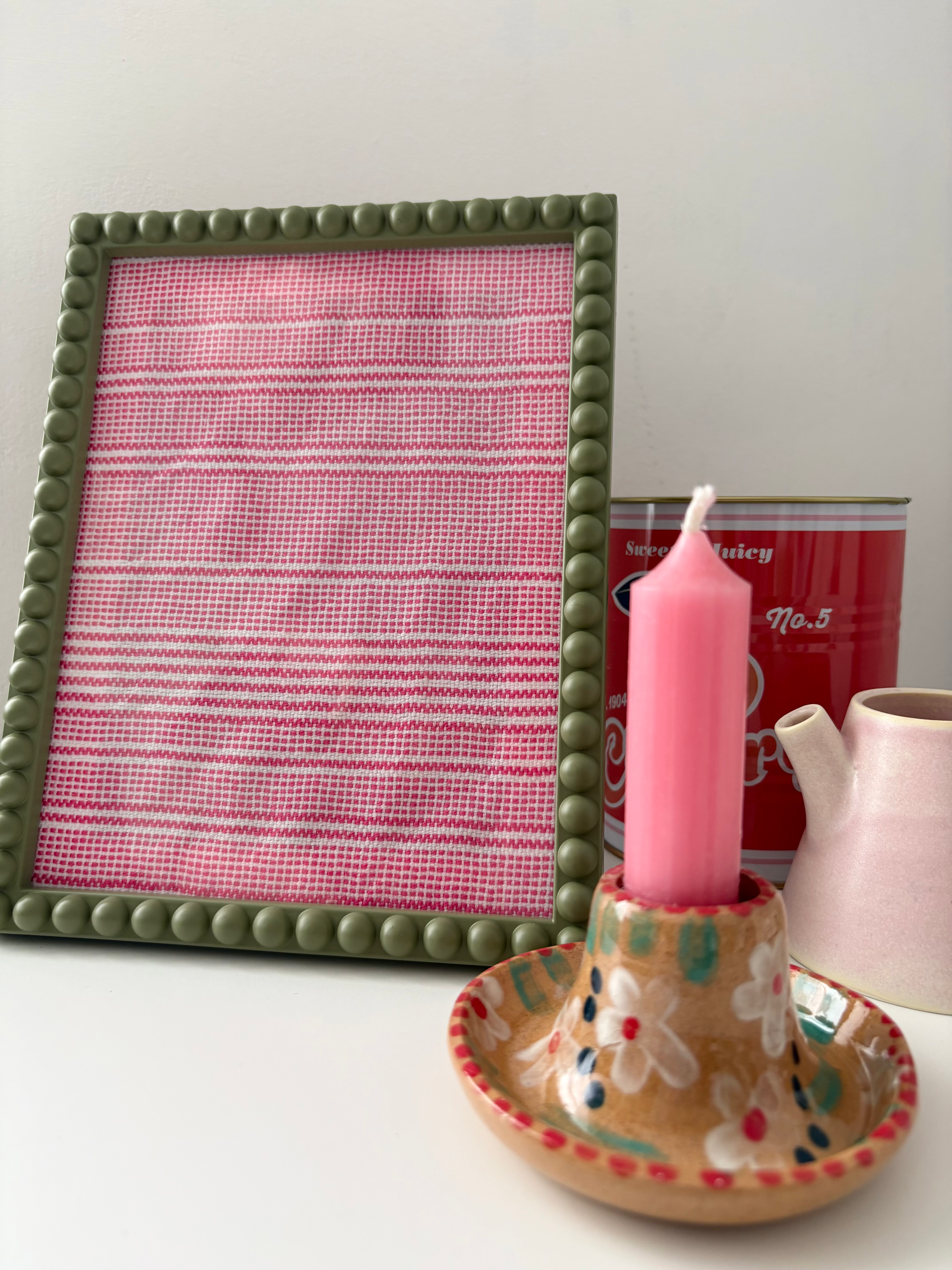 Beaded Pink Woven Fabric Frame Green