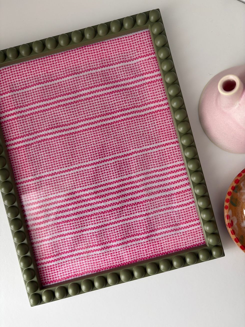 Thumbnail: Beaded Pink Woven Fabric Frame Green