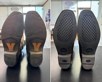 Before and after rubber soles and heels repair on cowboy boots