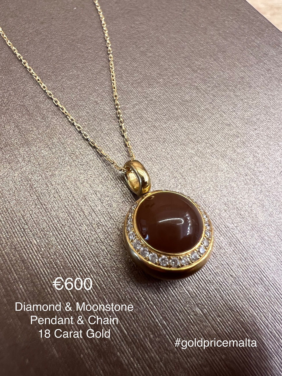 Diamond & Moonstone Pendant & Chain 18 Carat Gold