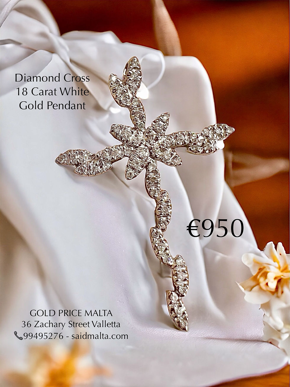 Diamond Cross 18 Carat White Gold Pendant