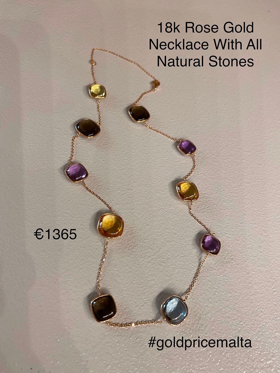 18 Carat Rose Gold Necklace With Natural Stones
