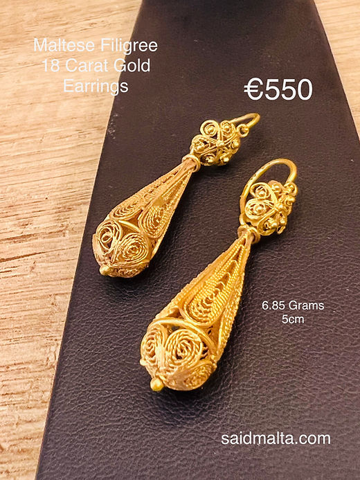 Maltese Filigree 18 Carat Gold Earrings Gold Price Malta
