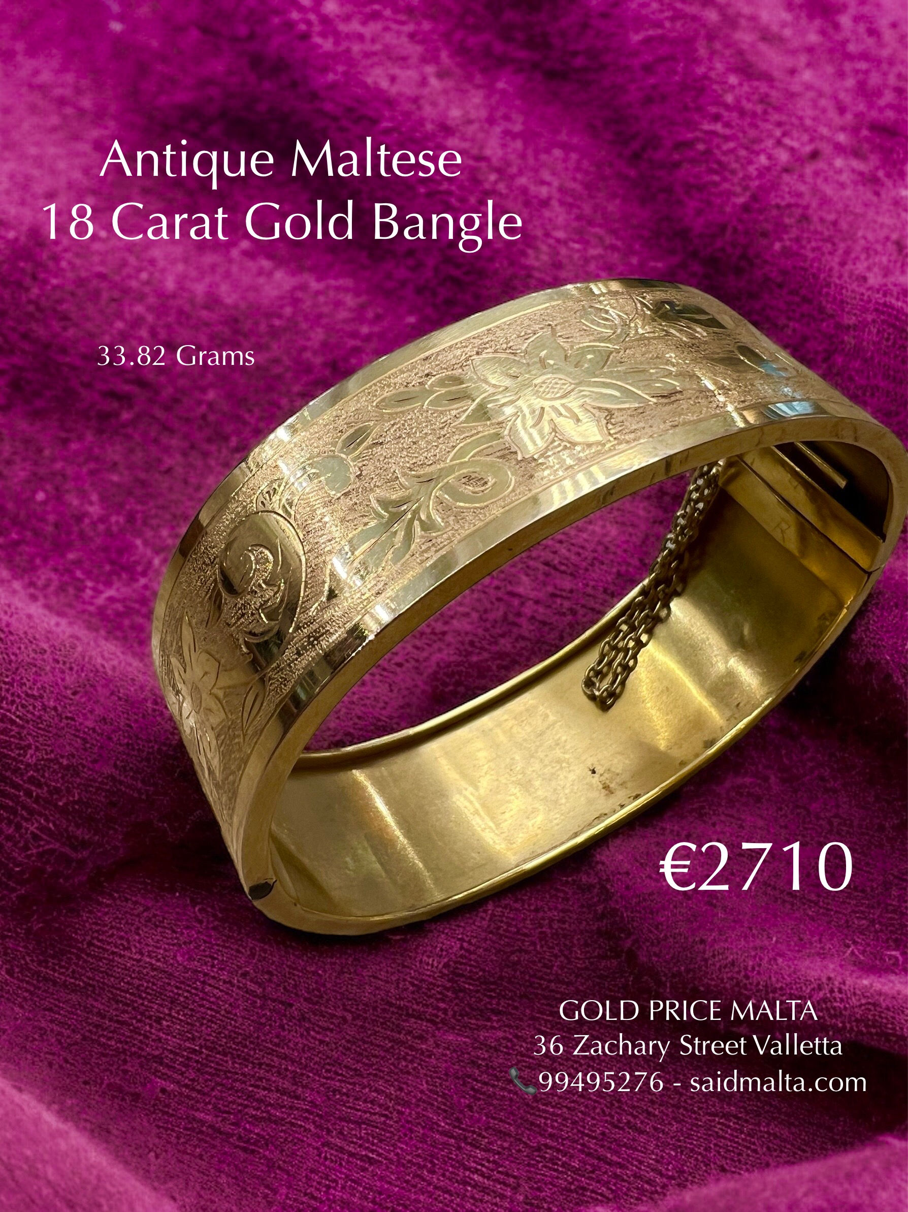 Antique Maltese 18 Carat Gold Bangle