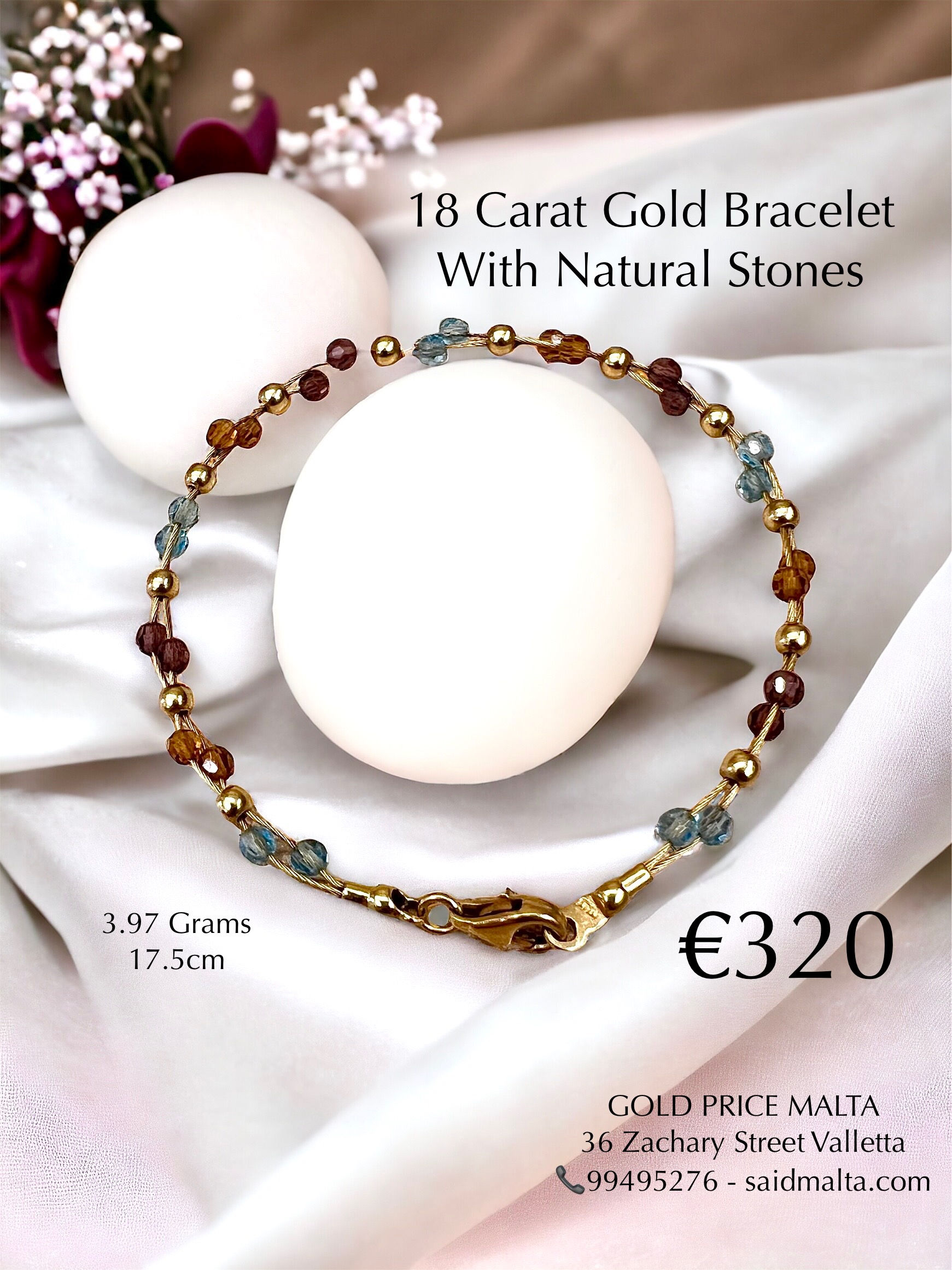 18 Carat Gold Bracelet With Natural Stones