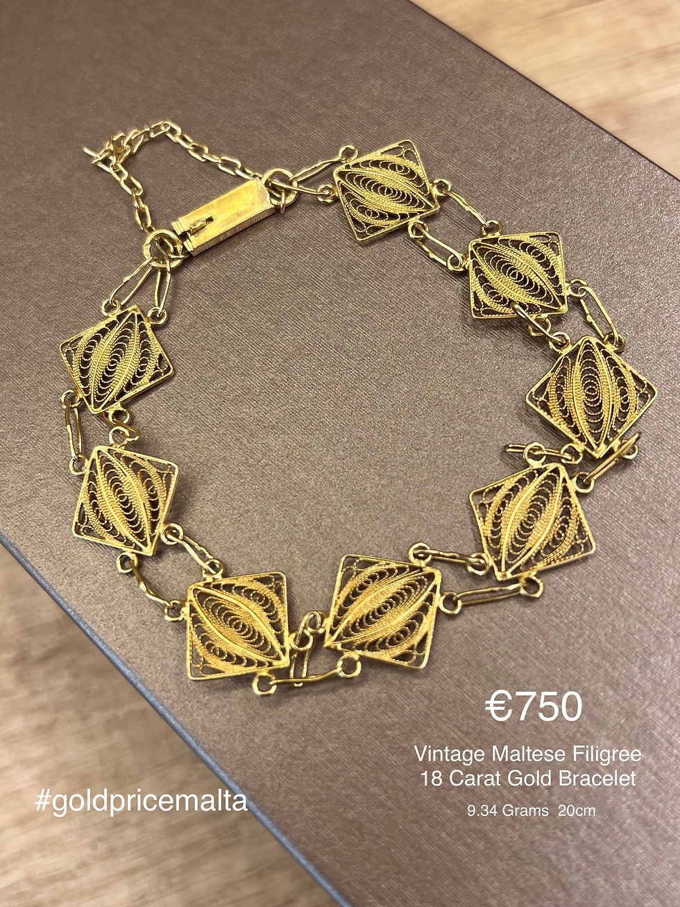 Vintage Maltese Filigree 18 Carat Gold Bracelet
