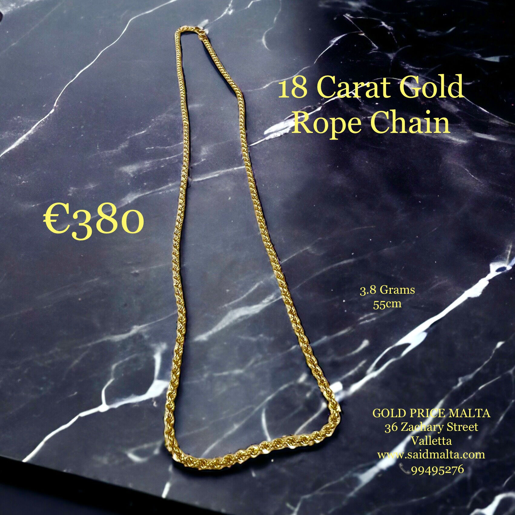 18 Carat Gold Rope Chain