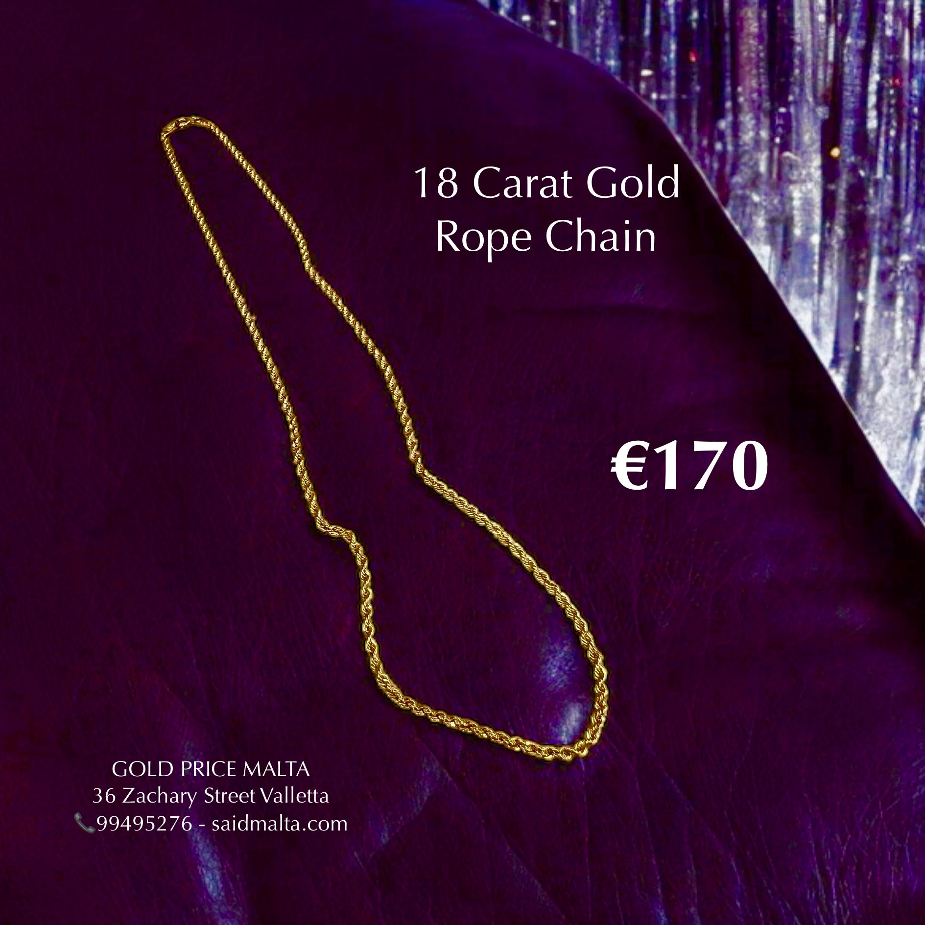18 Carat Gold Rope Chain