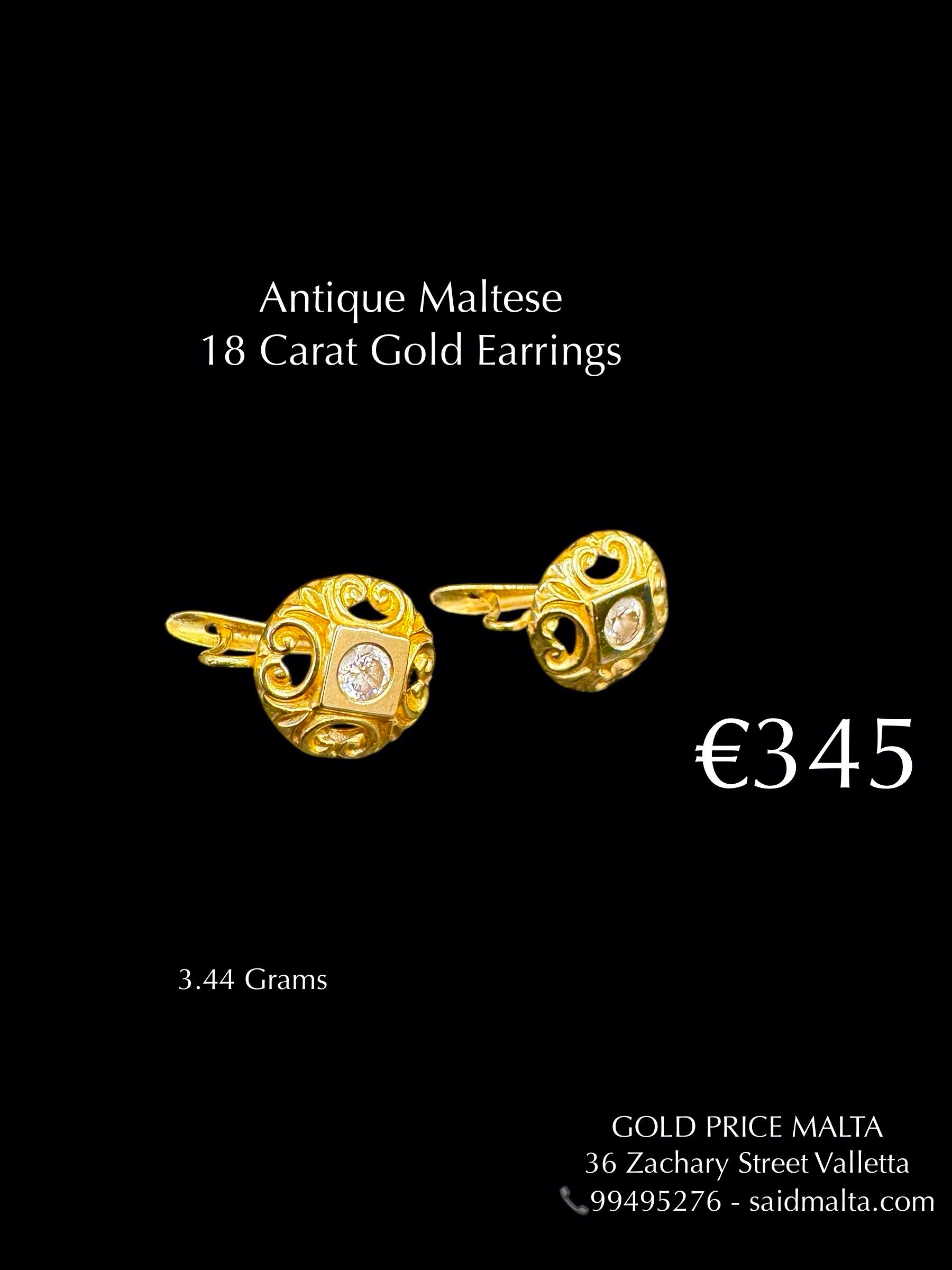 Antique Maltese 18  Carat Gold Earrings