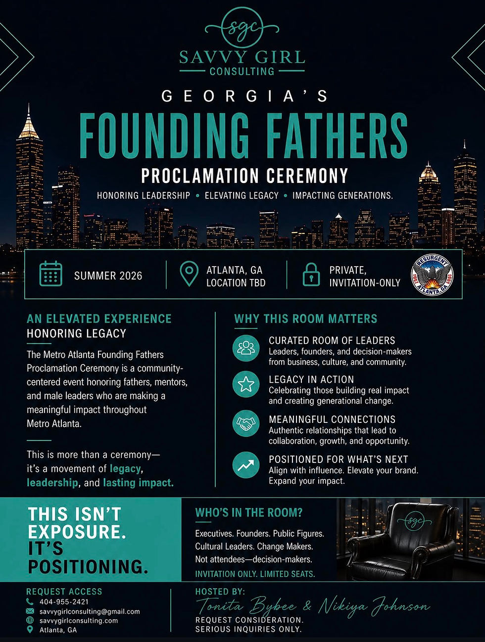 ATLANTA’S NEXT GREAT LEGACY MOMENT GEORGIA’S FOUNDING FATHERS INITIATIVE AT CITY HALL: A curated evening honoring visionaries, cultural architects, community builders, & Icon Honoree Teddy Riley