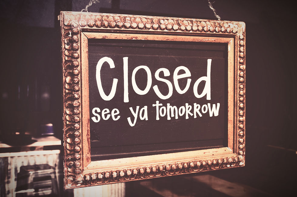 A restaurant closed sign.