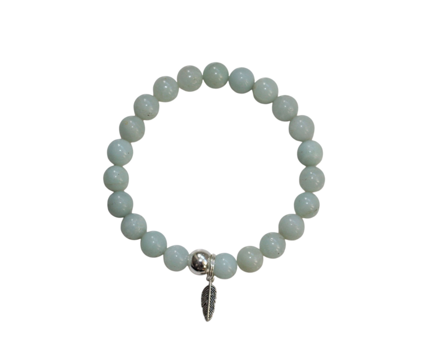 pale blue amazonite bracelet silver finishing bead hanging silver feather charm