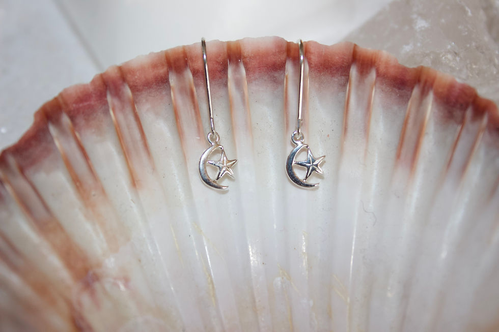 Moon and Star sterling silver stamped ALE earrings
