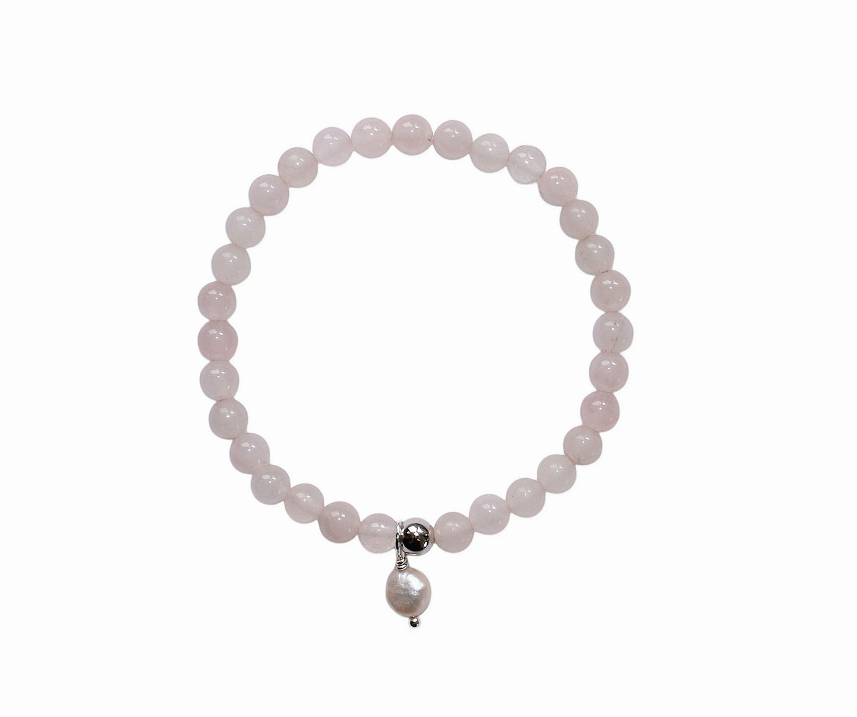 rose quartz sterling silver hanging pearl pendant bracelet