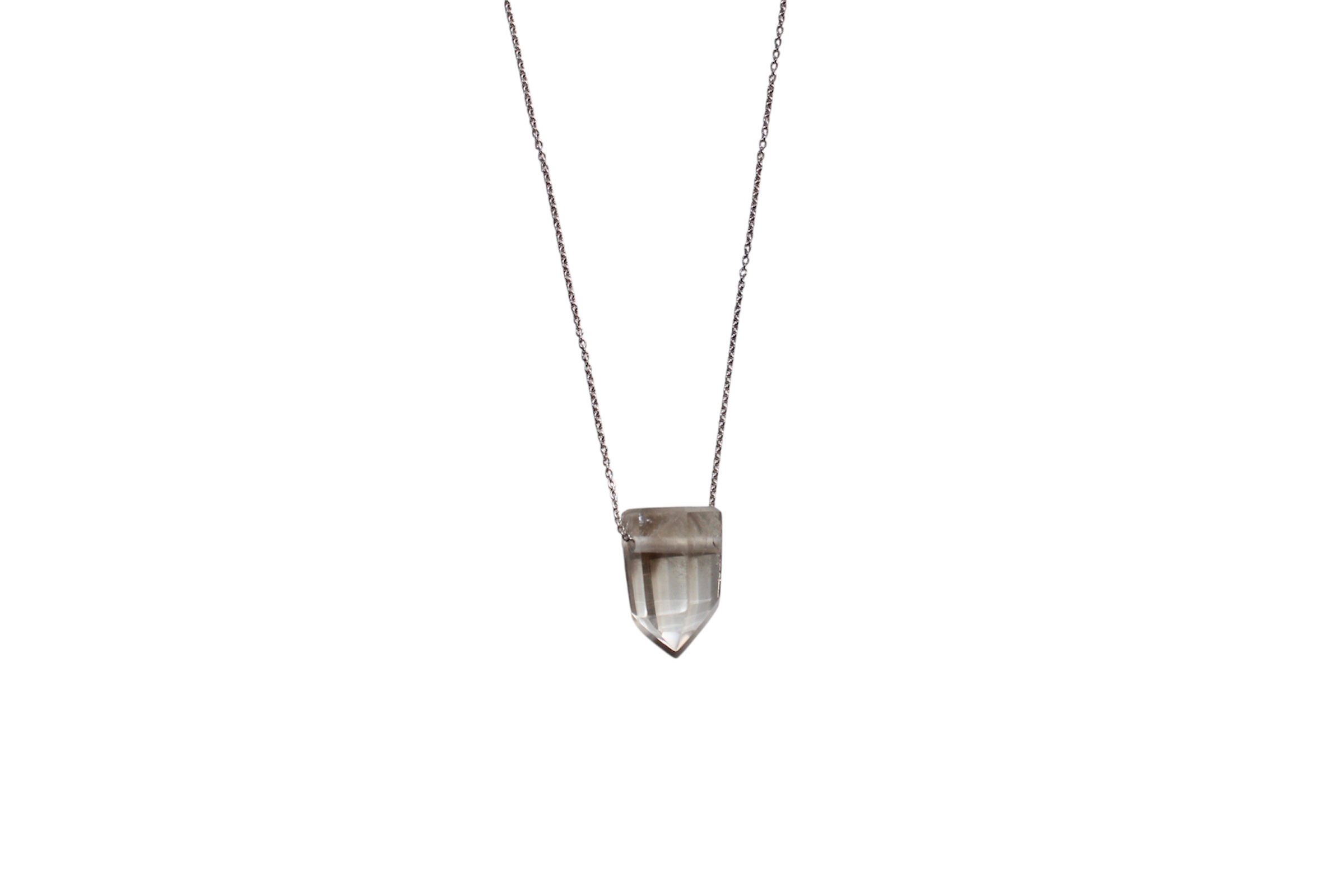 smokey quartz drilled pendant hanging on 925 sterling silver round chain necklace