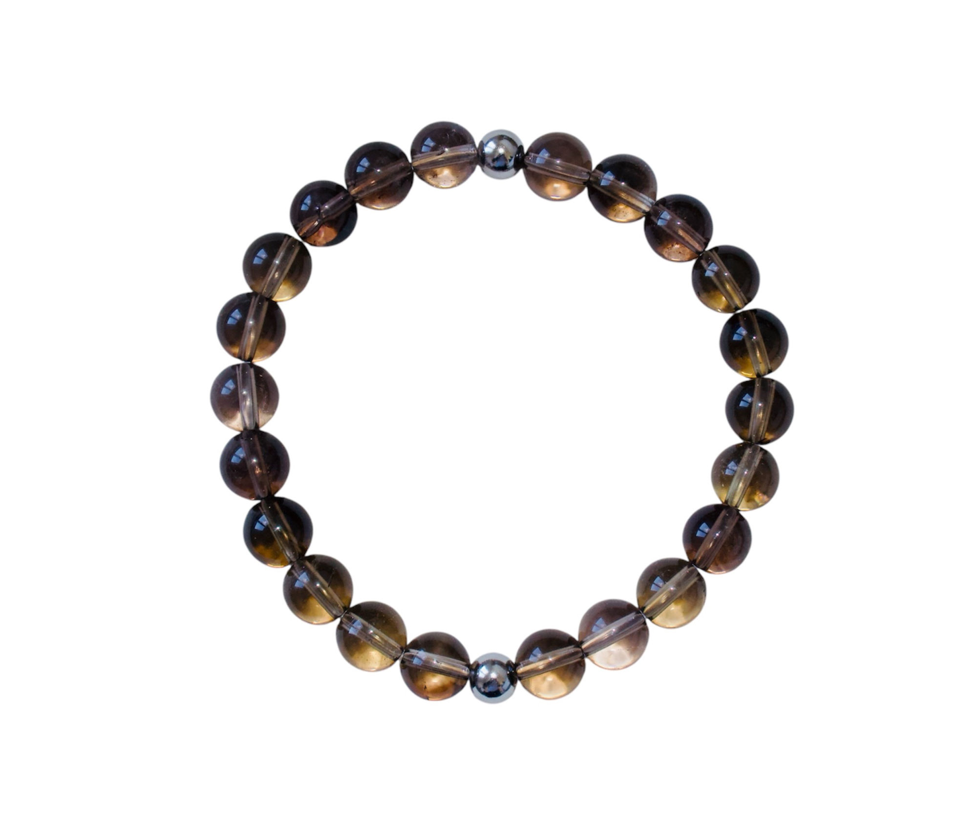 smokey quartz sterling silver beaded bracelet