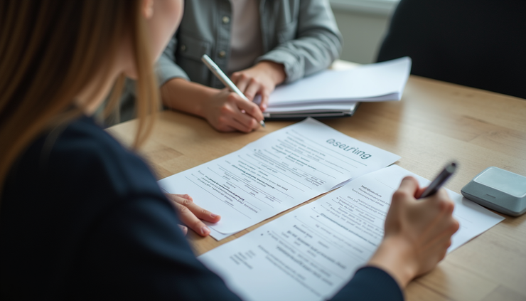 High angle view of a student preparing Ausbildung application documents